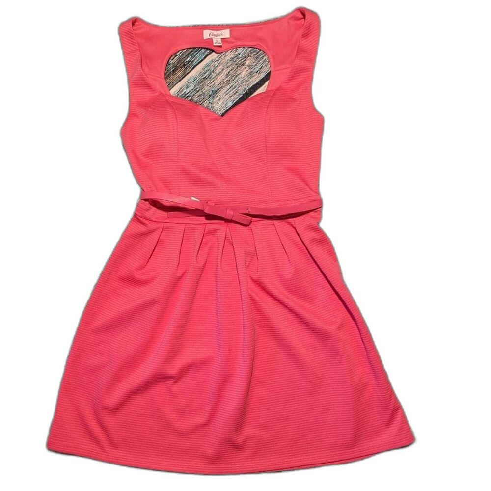 Candie's Pink Heart Cutout Mini Dress Y2K Coquette Barbiecore Fit Size Medium